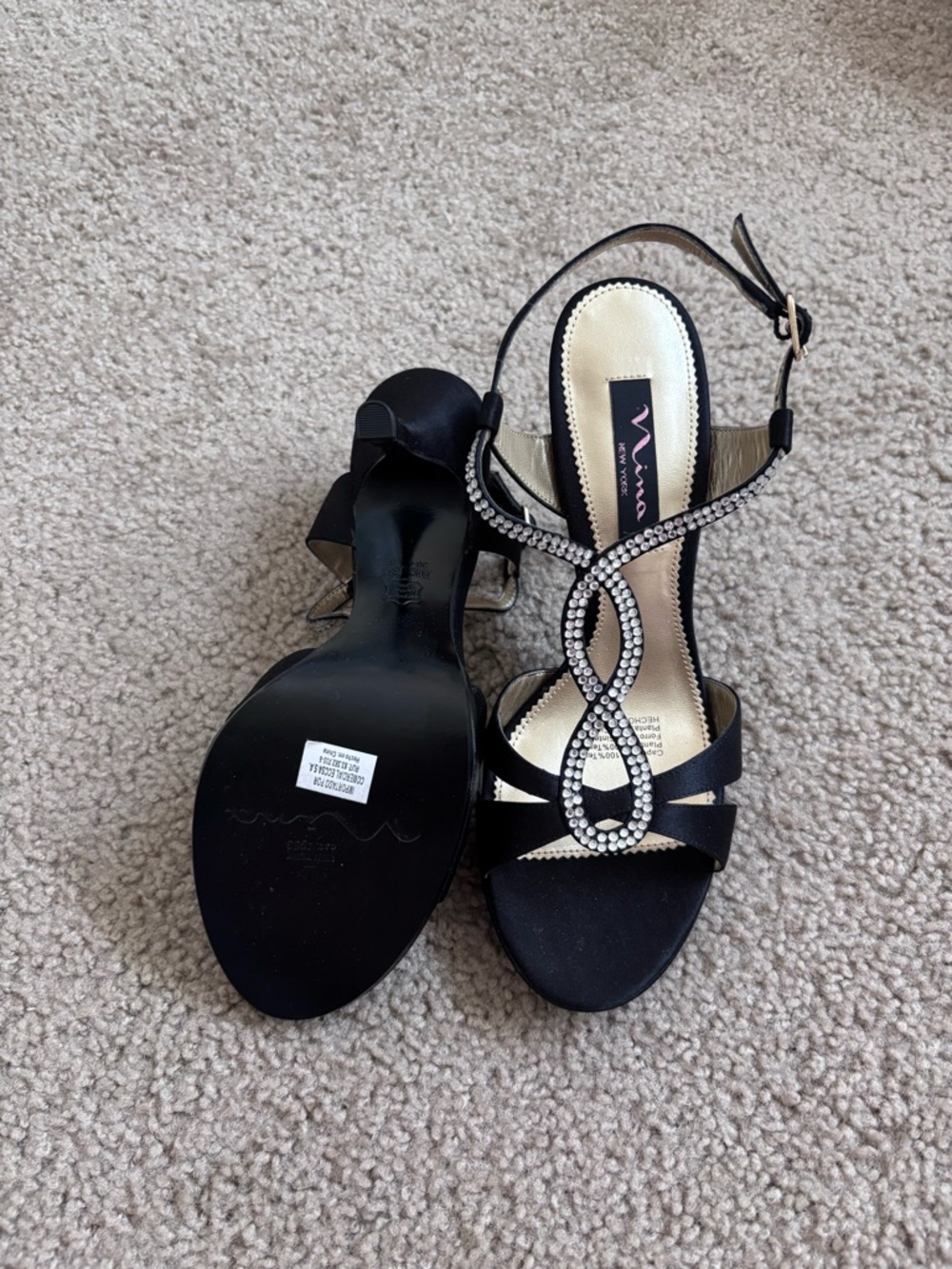 Nina Black Crystal Embellished T-Strap Heels - Picture 2 of 3